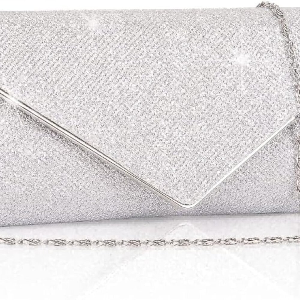 Women Clutch Purse Sparkling Sequin Envelope Evening Bag with Removable Chain